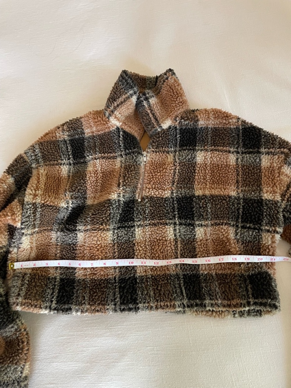 Cozy Plaid Sherpa Pullover in Brown & Black